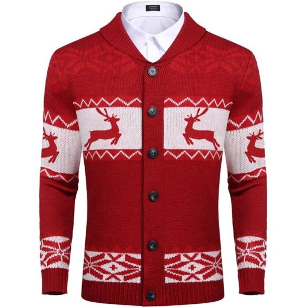 New Men's Christmas Cardigans Ugly Xmas Sweaters Reindeer Snowflake Shawl